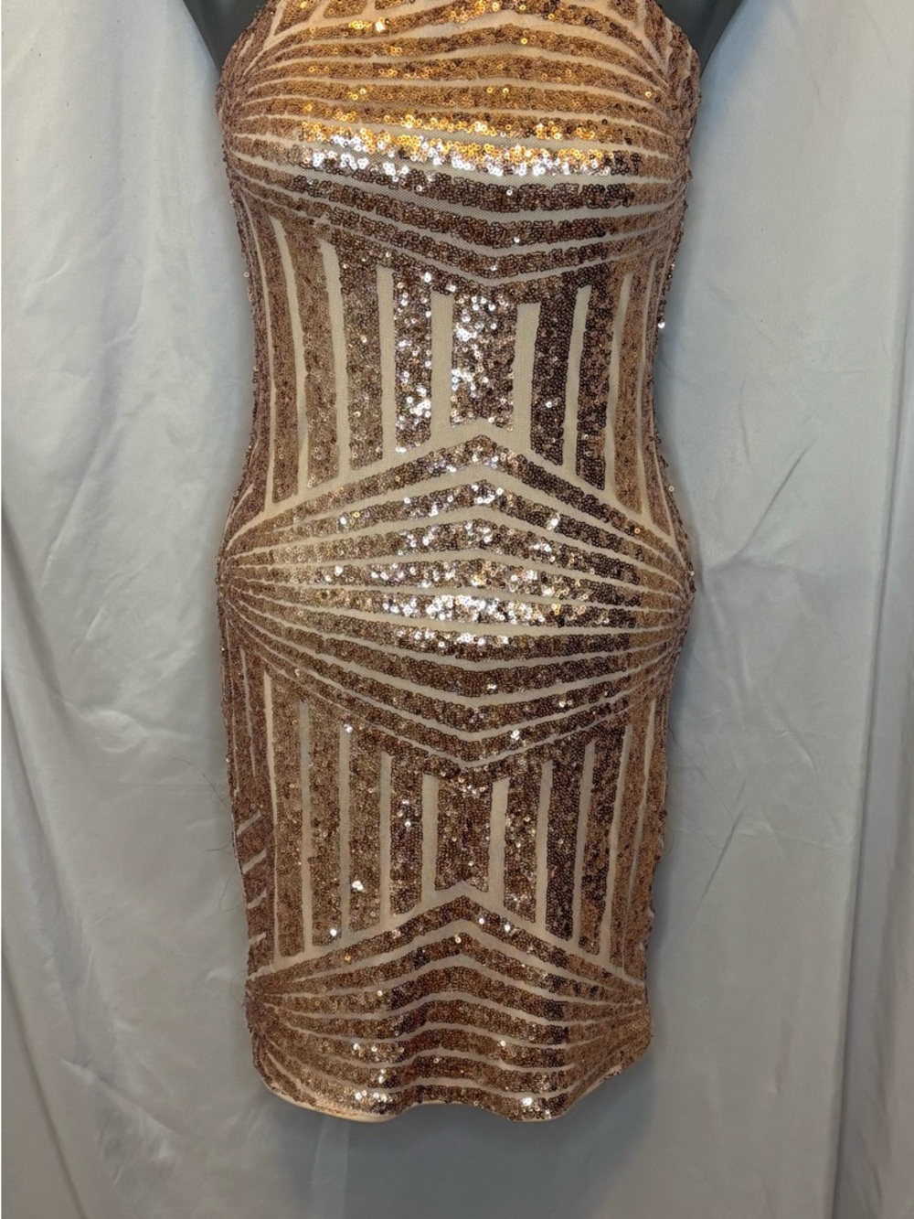 Fashion Nova Rose Gold Sequin Mini Dress Sz M